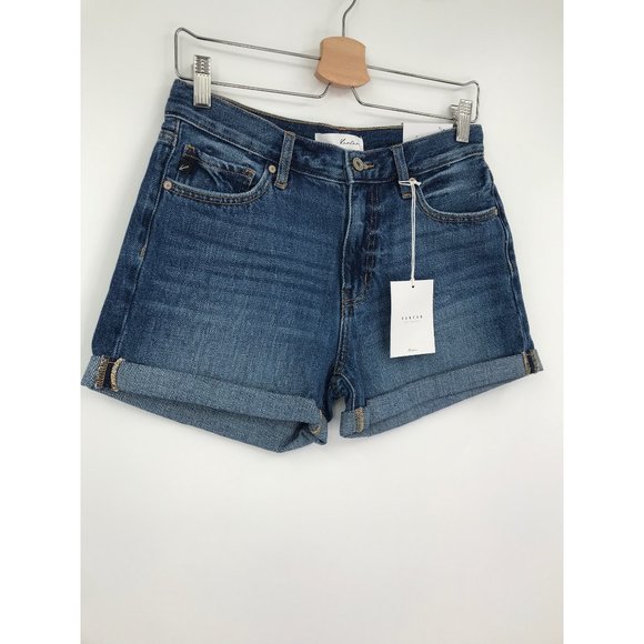 Kancan Beau High Rise Denim Jean Cuffed Shorts 5/26 NEW - Picture 2 of 8